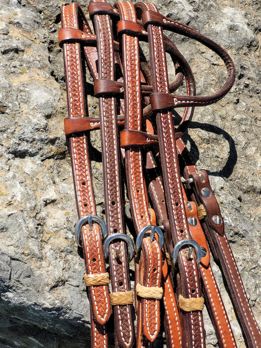 One-Ear Basketstamp Headstall with Rawhide Keeper