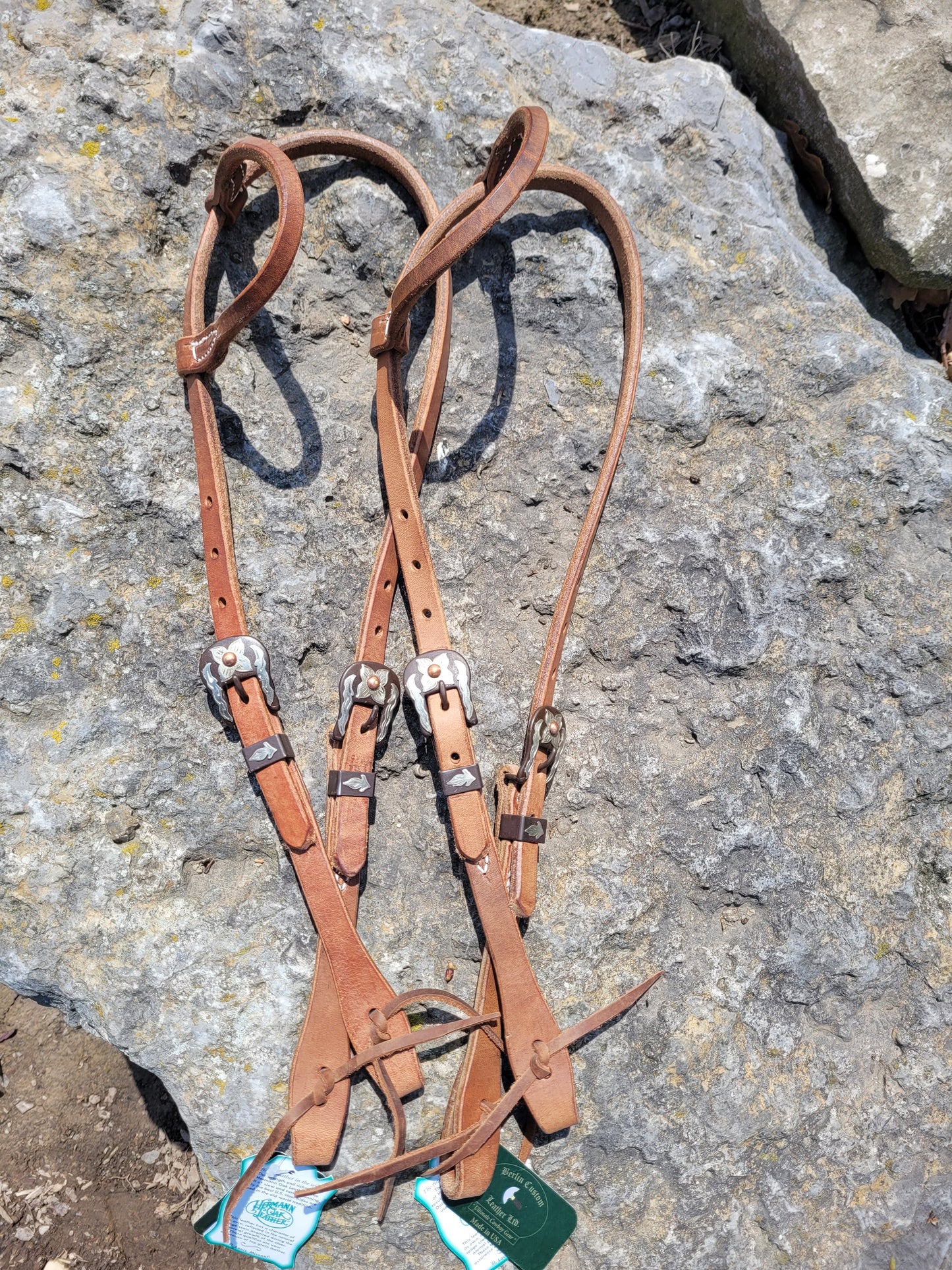 Herman Oak One Ear Headstall with Floral Buckle
