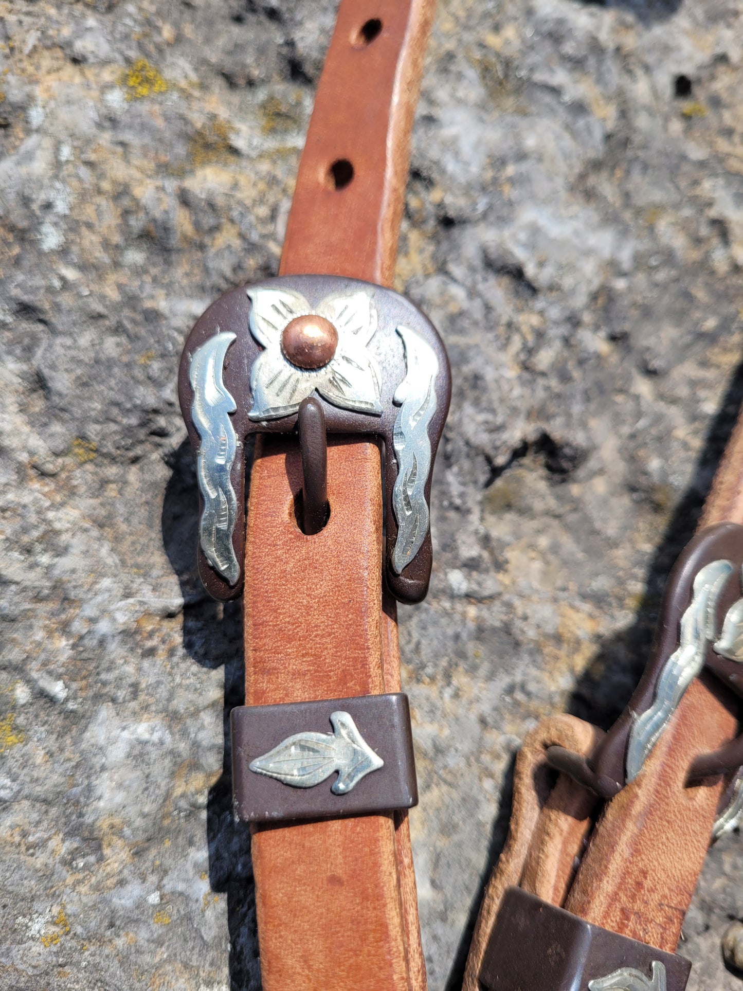 Herman Oak One Ear Headstall with Floral Buckle