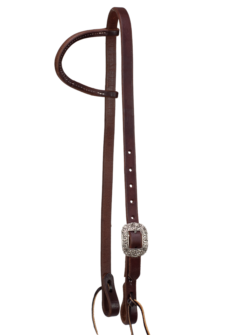 Slip Ear Headstall - Antique Silver Daisy Scroll Buckle