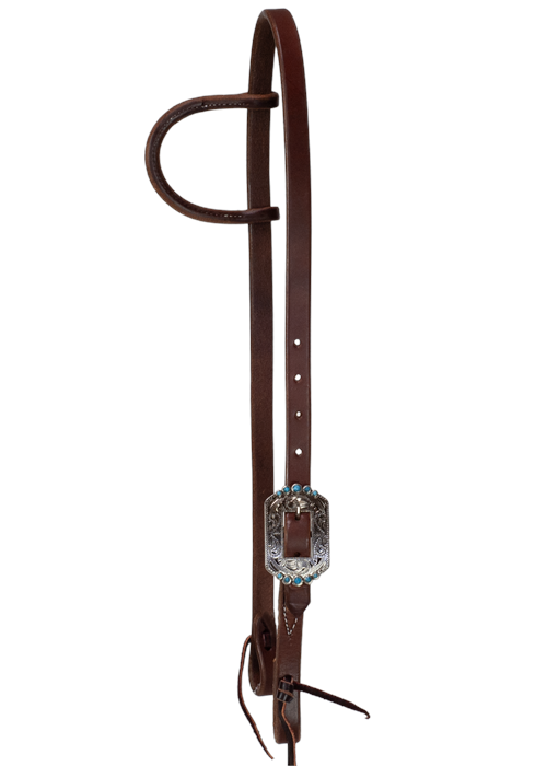 Slip Ear Headstall - Engraved Silver & Turquoise Buckle