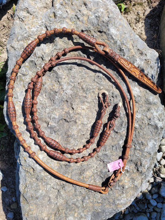 16 Plait Romal Reins Caramel with Black Detail