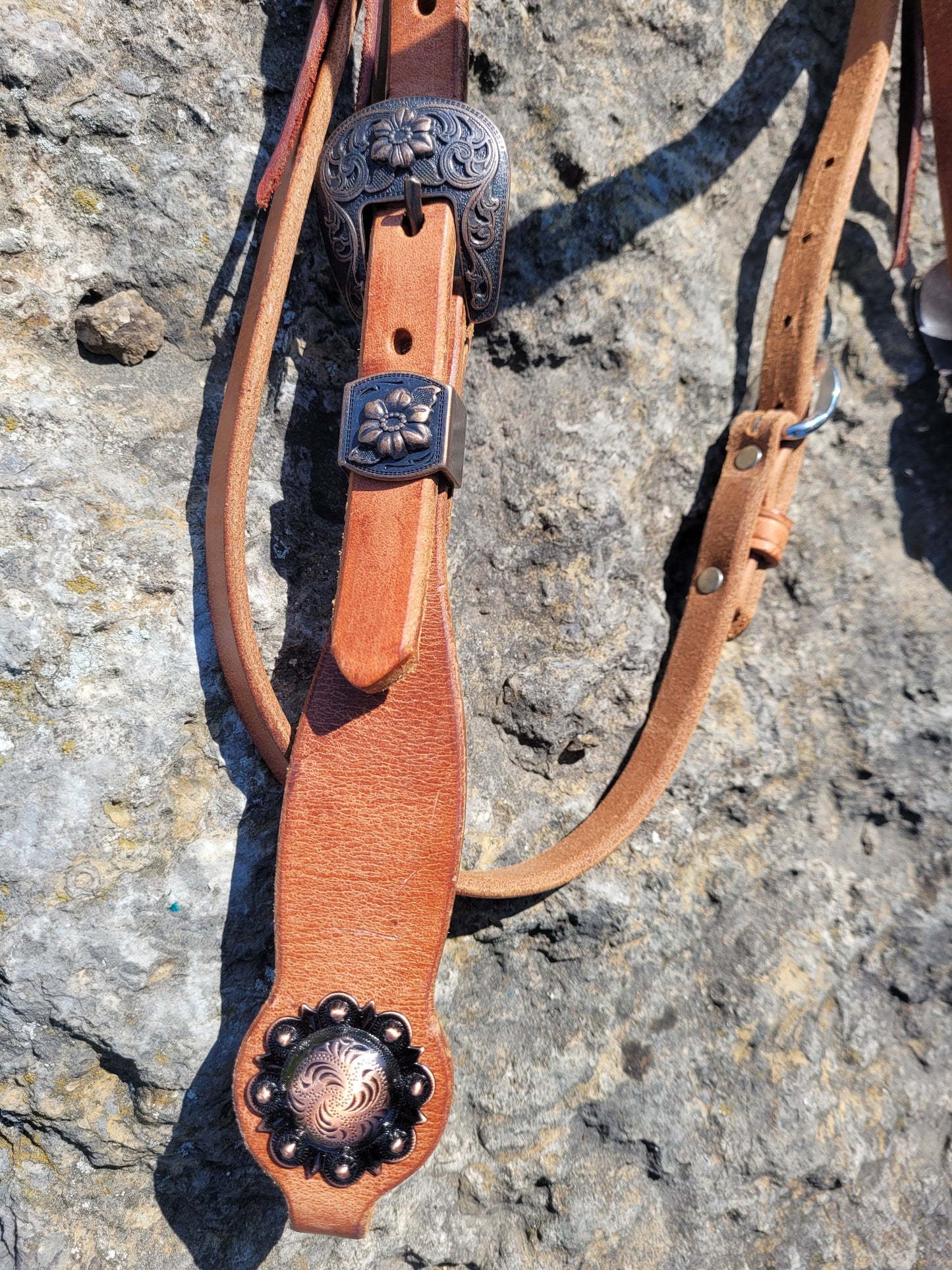 Straight Browband with Antique Flower Buckle