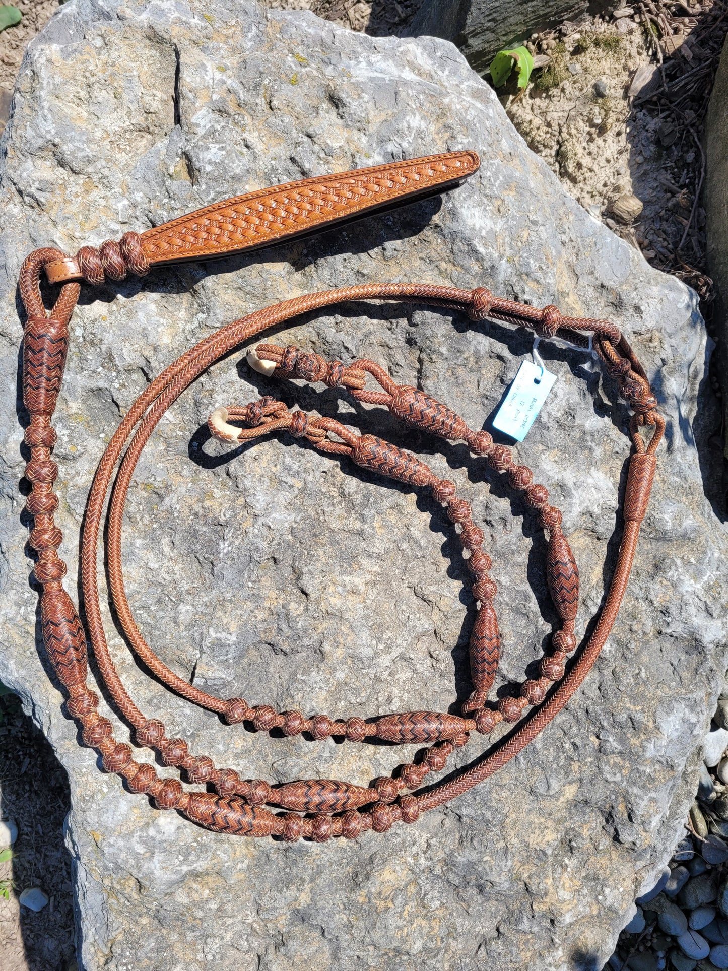 12 Plait Caramel Romal Reins with Black Detail