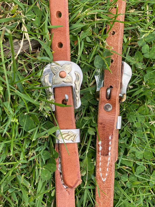 One Ear Headstall with Stainless Floral Buckle