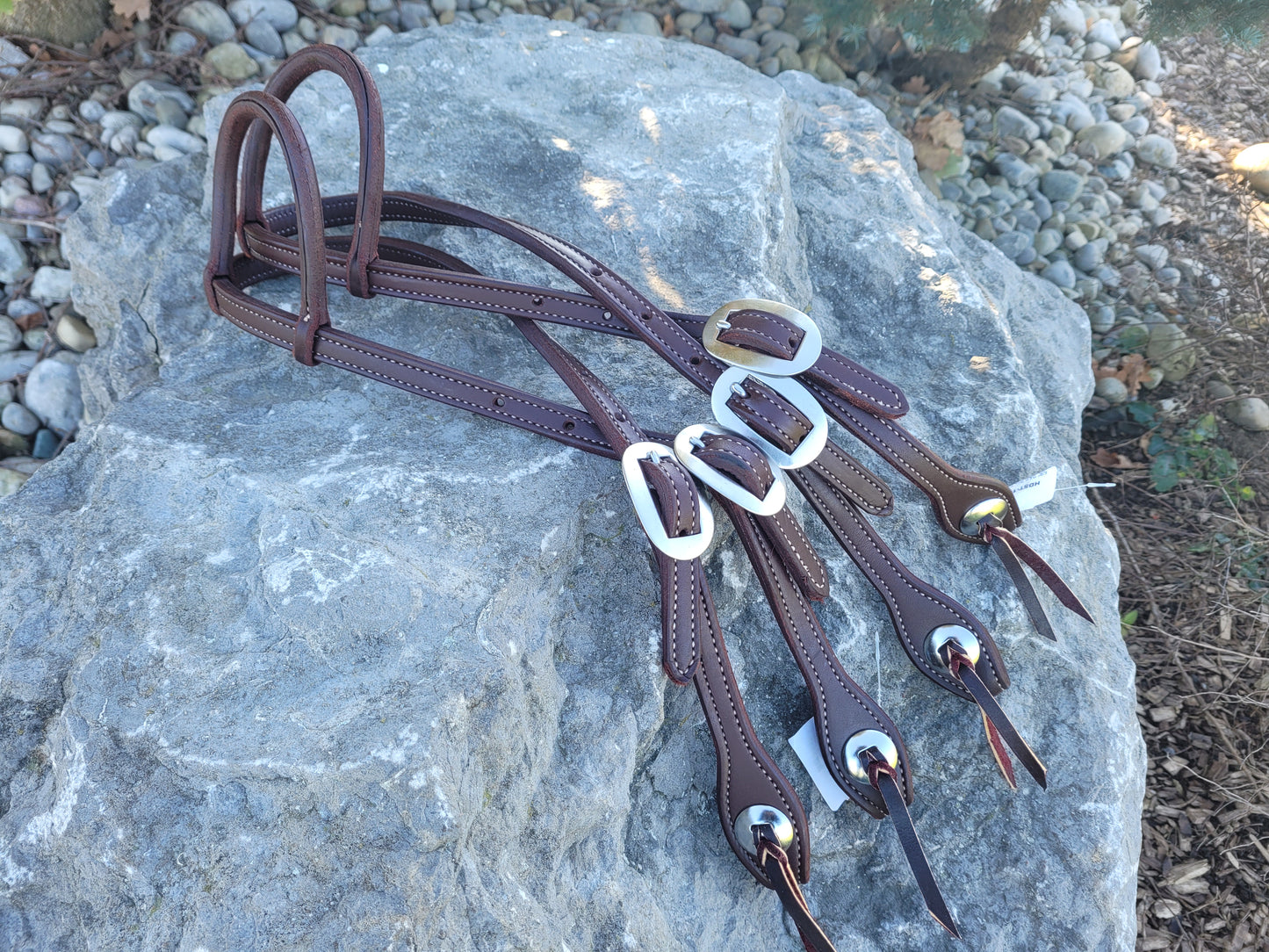 Heavy Oiled, Rolled Ear Headstall with Stainless Concho