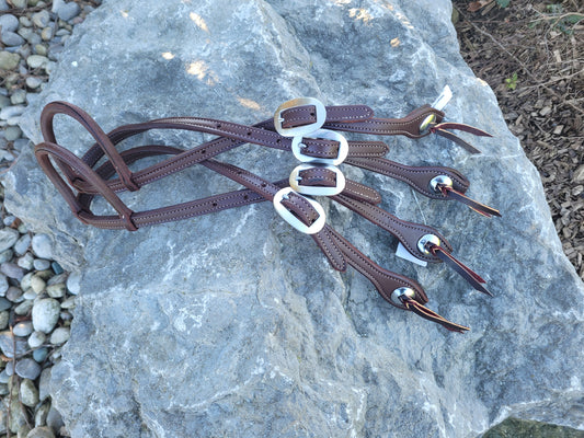 Heavy Oiled, Rolled Ear Headstall with Stainless Concho