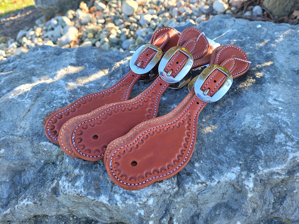 Ladies Spur Strap with Border Tooling Hayes Cofell Performance Horses