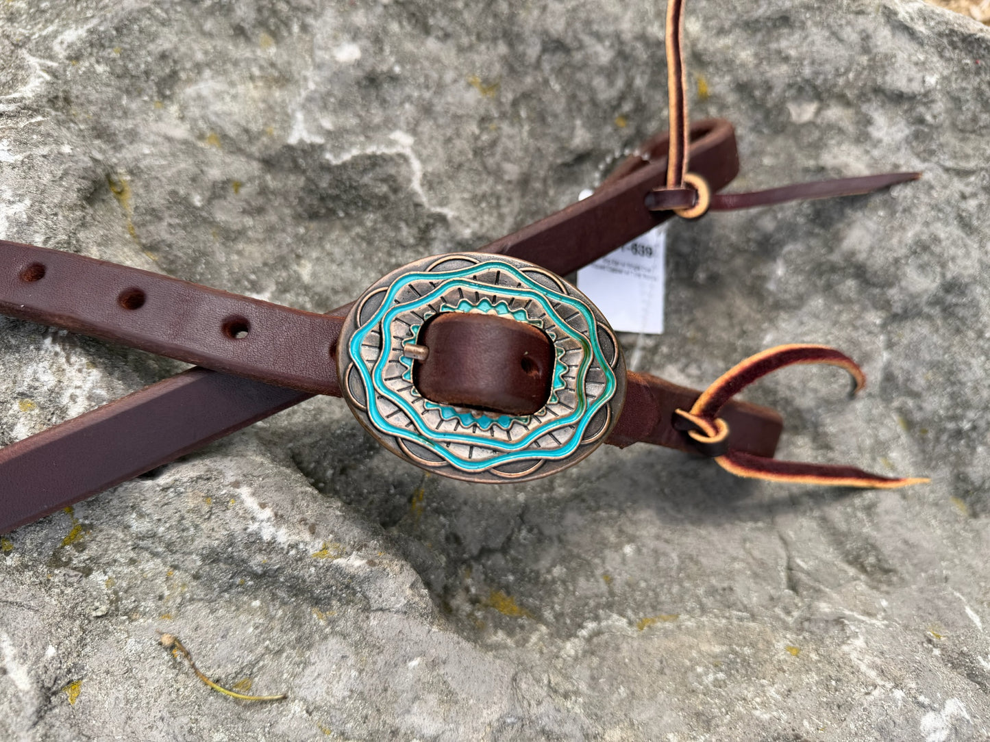 Slip Ear Headstall - Small Antique Silver & Turquoise Buckle