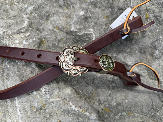 Slip Ear Headstall - Antiqued Copper Sunflower Buckle