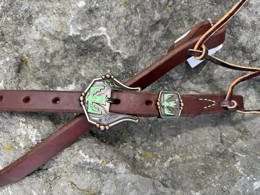 Slip Ear Headstall - Green Thunderbird Buckle