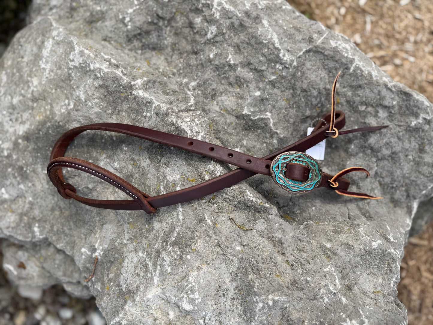 Slip Ear Headstall - Small Antique Silver & Turquoise Buckle