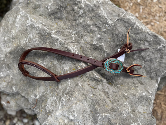 Slip Ear Headstall - Small Antique Silver & Turquoise Buckle