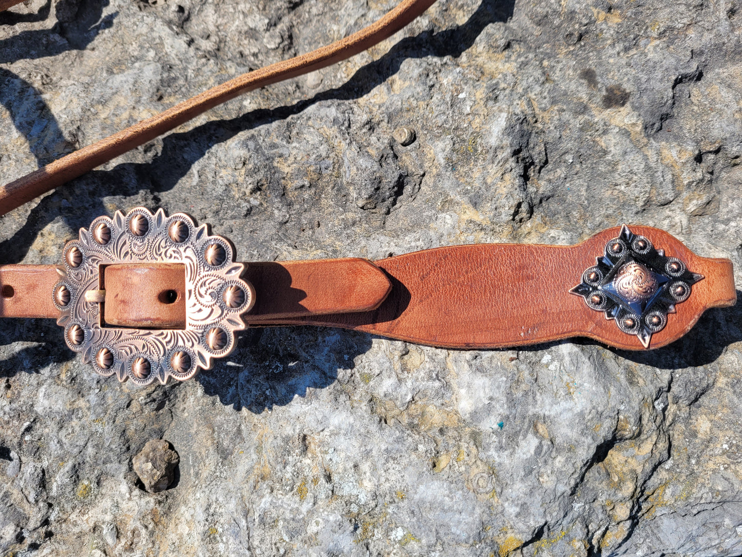 Straight Browband with Antique Flower Buckle