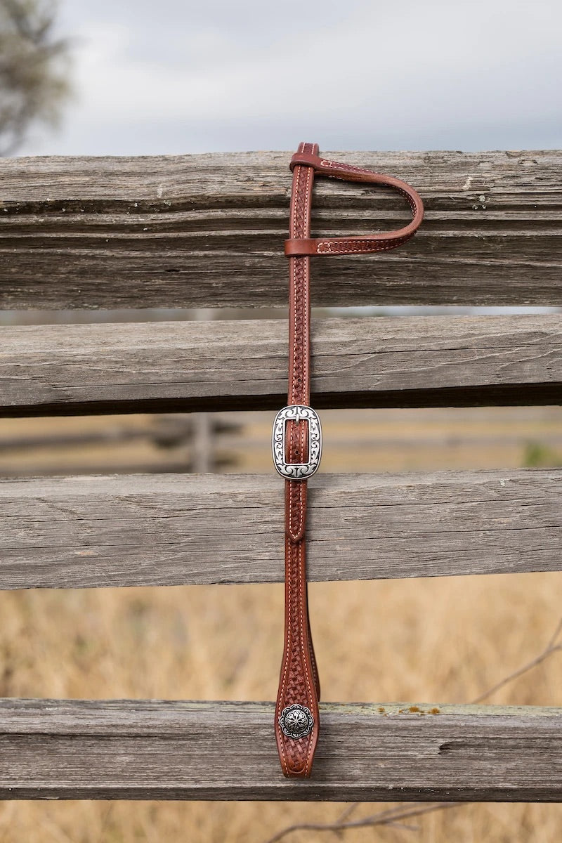 Bob’s Custom Saddles JW One Ear Basket Stamp Headstall-CUSTOM ORDER ONLY