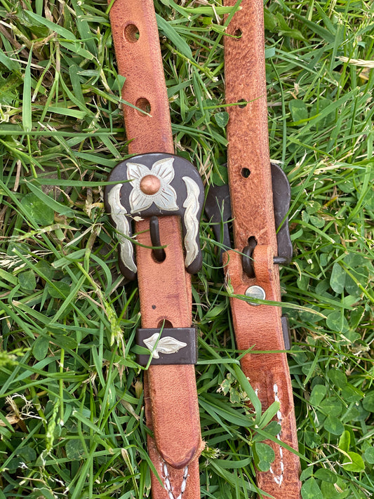 One Ear Antiqued Floral Headstall